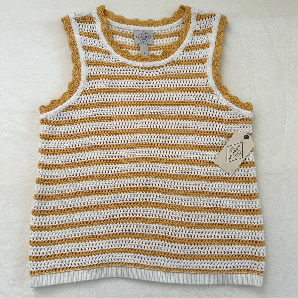 Coastal St. John's Bay Striped Crochet Sweater Vest‎ Yellow White Small NWT